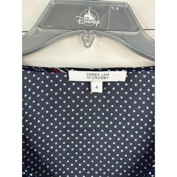 Derek Lam 10 Crosby Long Sleeve V-Neck Swirl Print Womens Blue Top Size 4 Silk - Picture 7 of 10